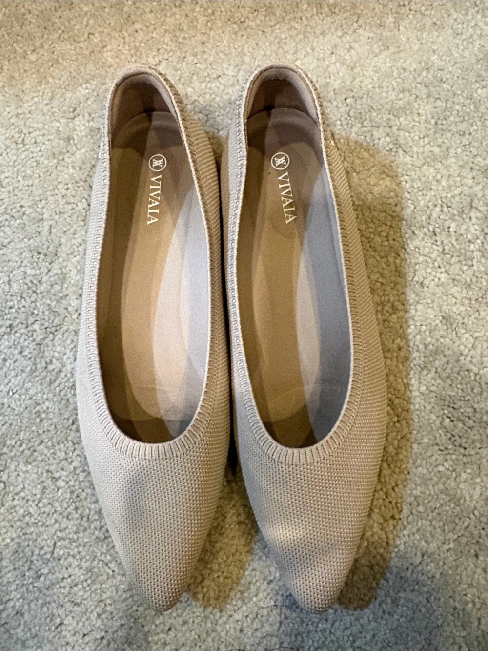 VIVAIA Women's Pointed Knit Flats in Light Beige-Size 41.5/US 10